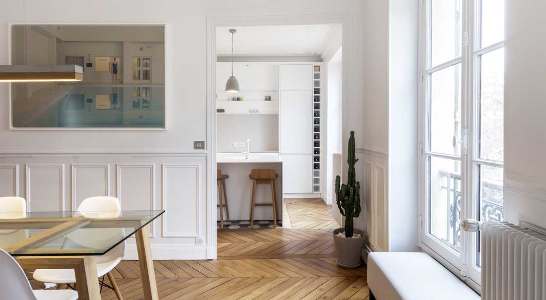 Aménagement d'un cuisine ouverte dans un salon par un architecte à Quimper