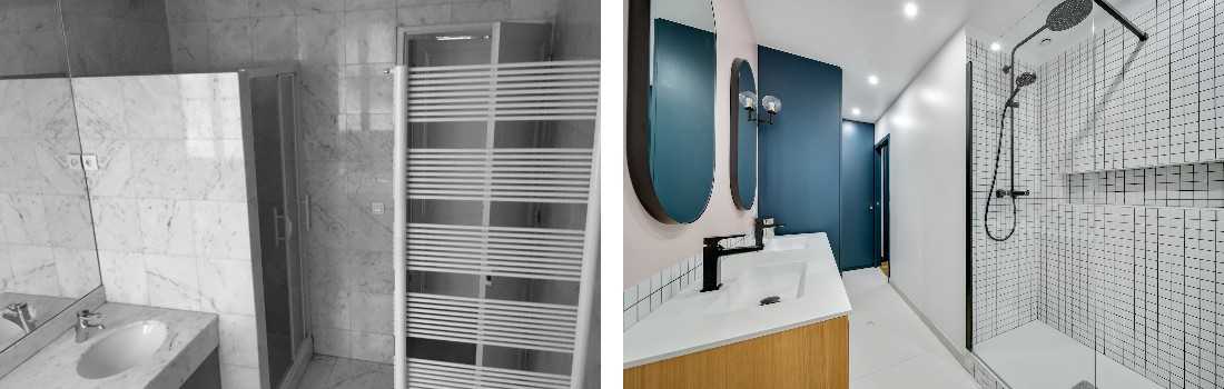 Avant - Après : Redistribution d'un appartement de 100 m² - salle d'eau avec douche