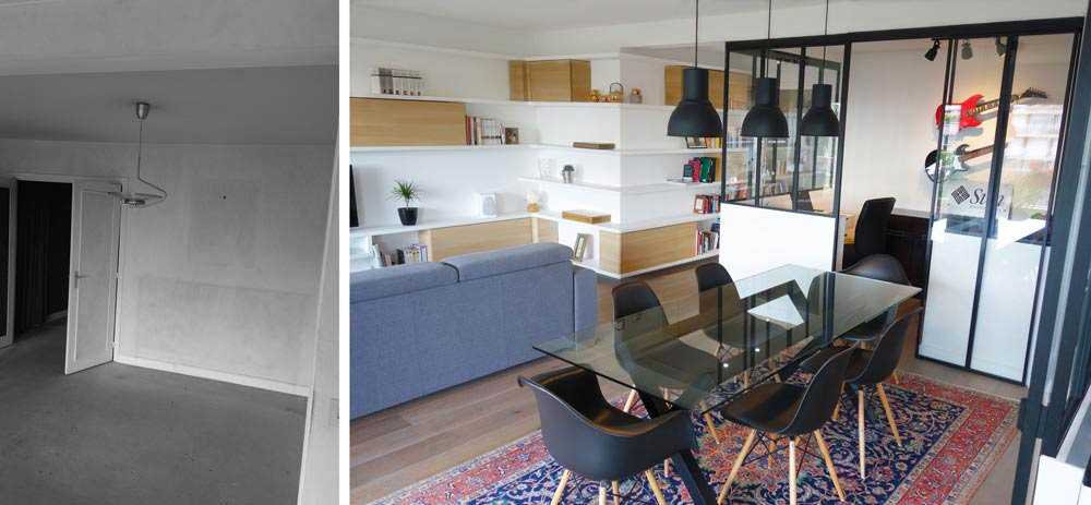 Photo avant aprés de la rénovation d'un appartement de 100 m² à Quimper