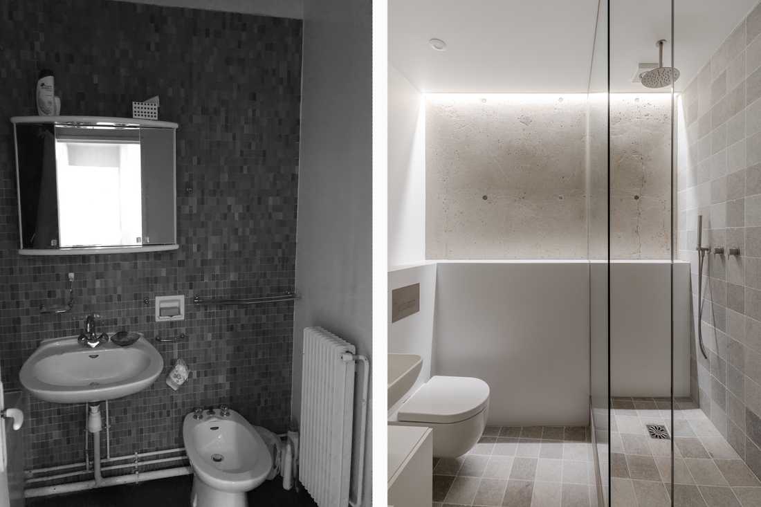 Avant - après : Rénovation de la salle de bain d'un appartement des années 70 à Quimper