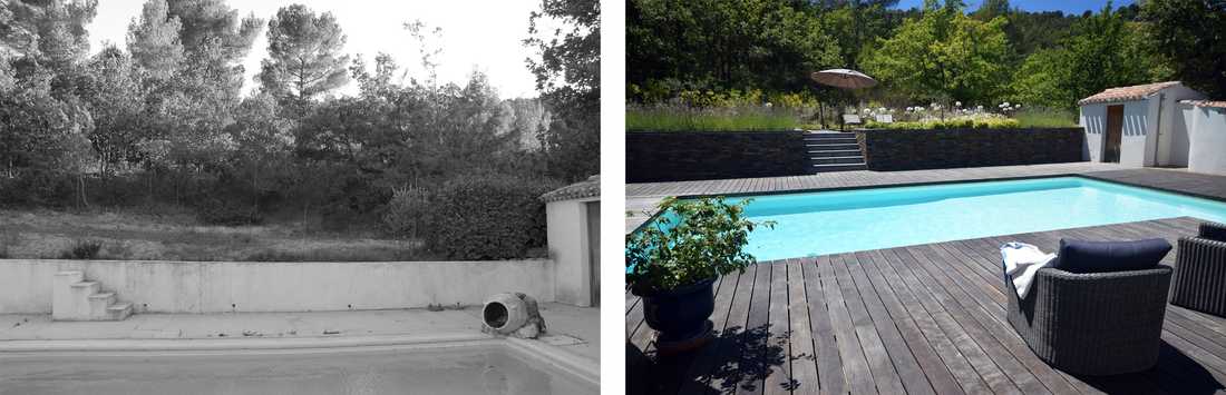 Avant-après : relooking d'un jardin avec piscine par un paysagiste à Quimper