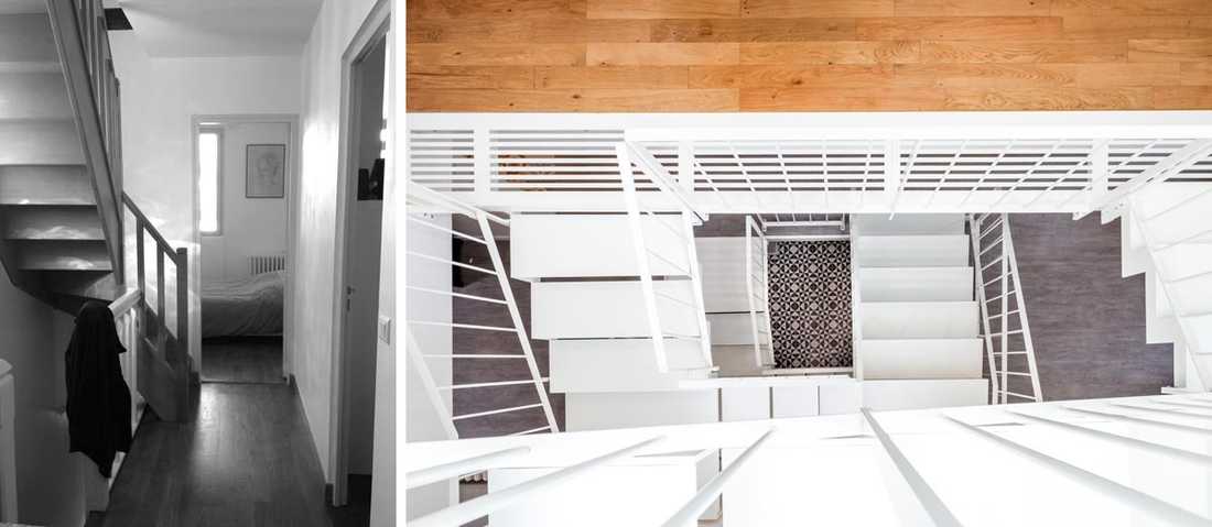 Photo avant - aprés de la création d'un escalier par un architecte d'intérieur à Quimper