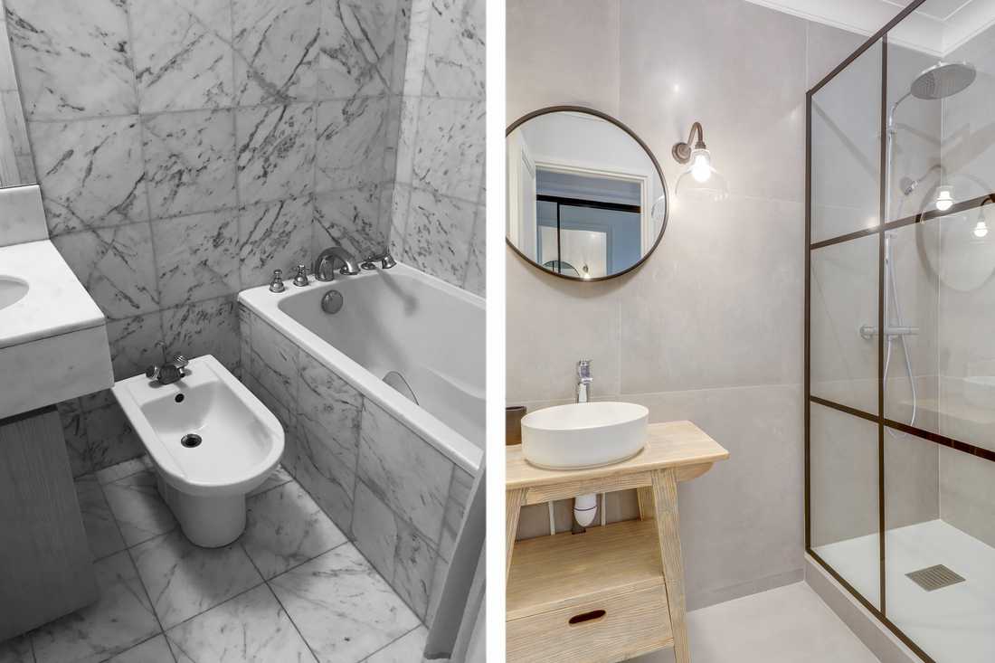 Avant - après : Rénovation d'une salle de bain par un architecte d'intérieur dans le Finistère et le Morbihan