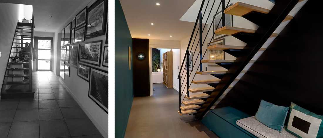 Avant - Après : Aménagement d'une banquette sur mesure sous l'escalier