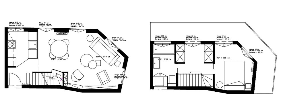 Plan de l'architecture intérieur d'un duplex à Quimper