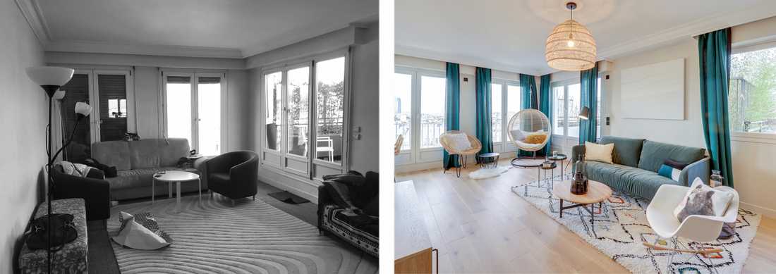 Avant - après : Aménagement du salon d'un appartement des années 60 par un architecte d'intérieur à Quimper
