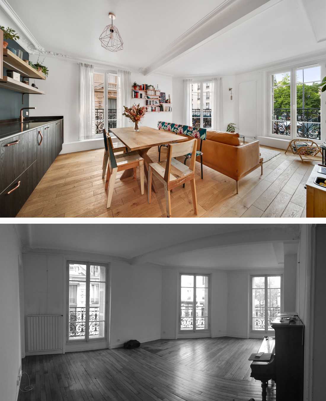 Before and after photo of the energy renovation of an apartment in Quimper